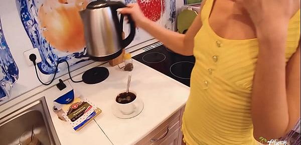  Hot Housewife Sucking, Ass Fucking and Swallowing Cum and Coffee in the Kitchen